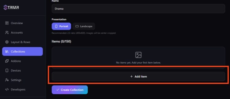 click add item