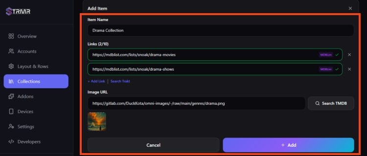input Link URLs and click add