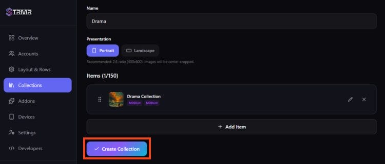 click create collection