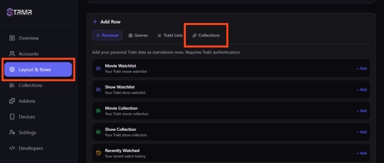 open layout and rows and click collections