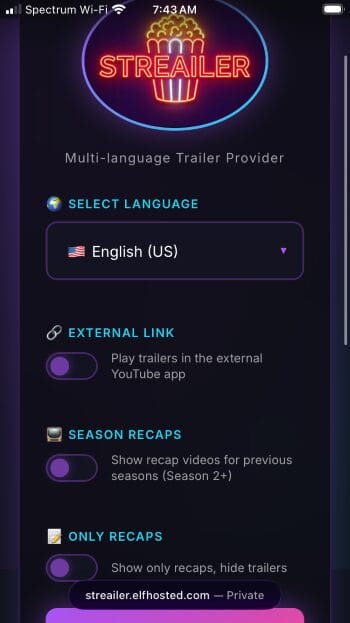 choose language and optional settings