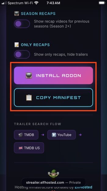 click install or copy manifest
