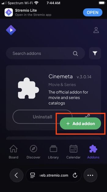 select add addon for streailer
