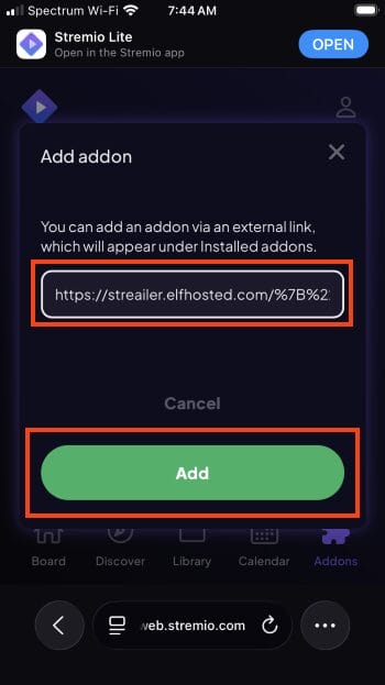 paste manifest url and click add