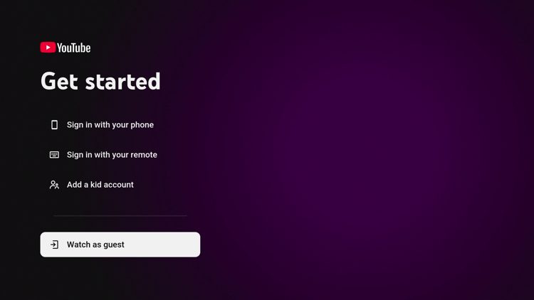 You can sign in with your YouTube account if you want but we chose to Watch as guest.