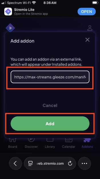 Input URL for Ultra Max Addon