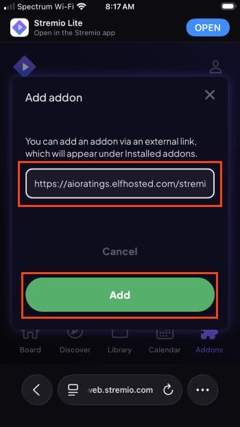 input url and click add