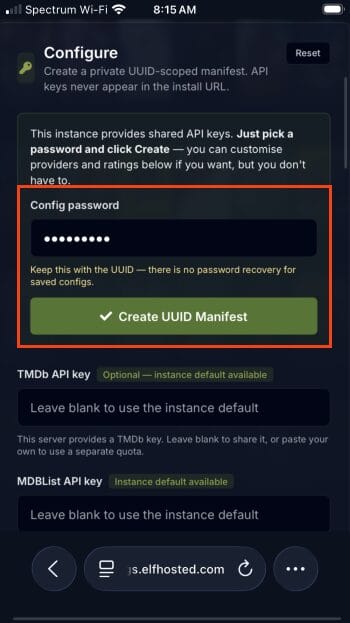 input uuid password and click create
