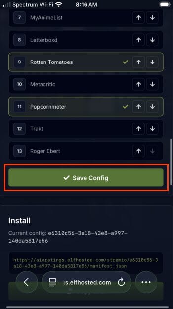 click save config