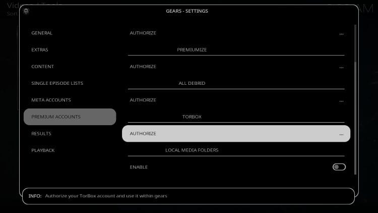 click authorize torbox