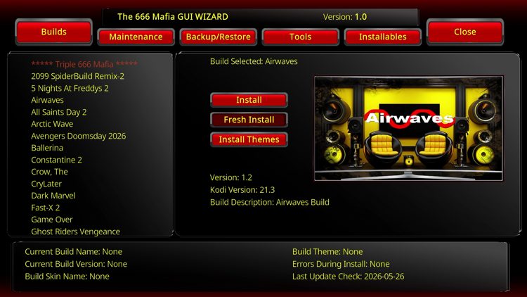 Locate Airwaves and click Fresh Install.