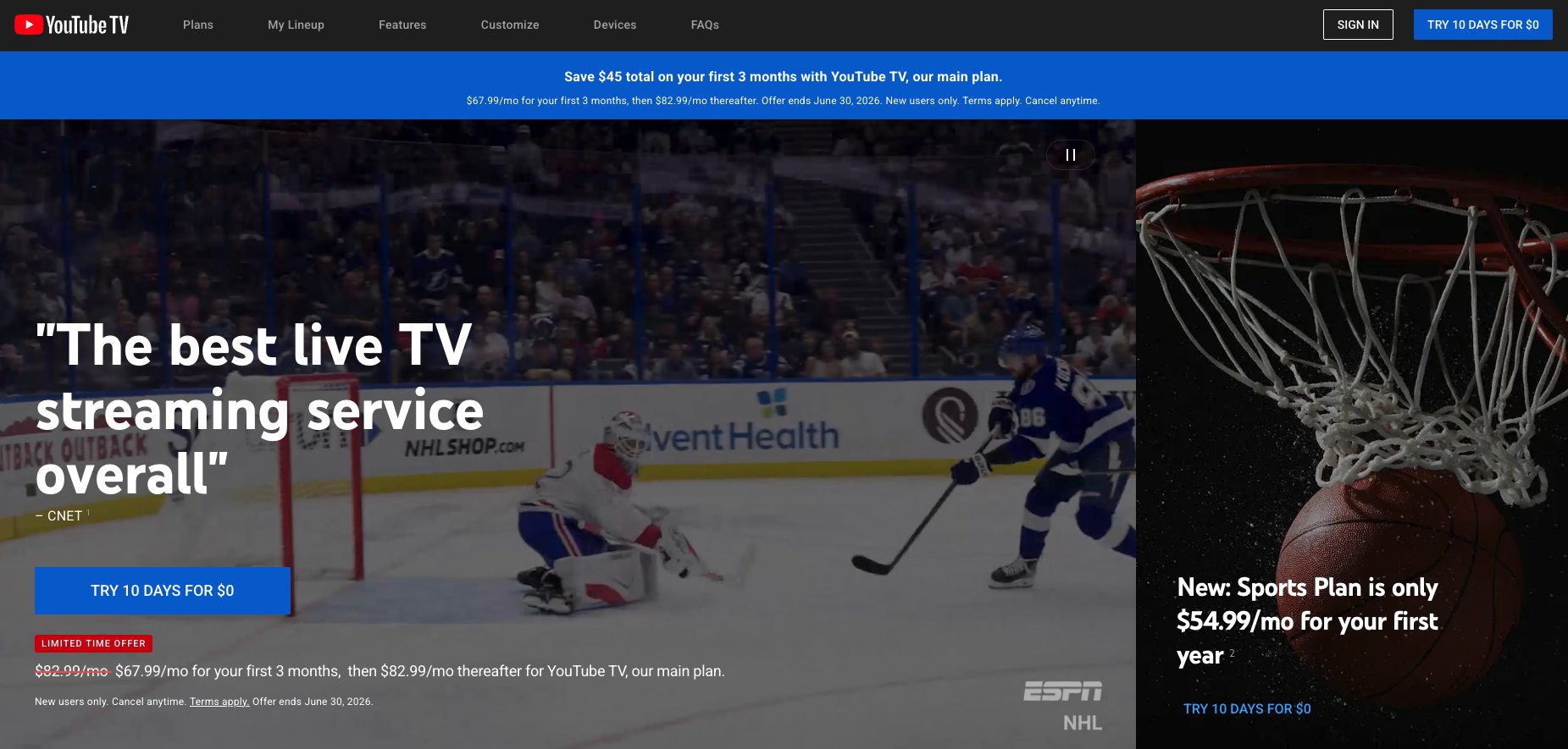 YouTube TV Website