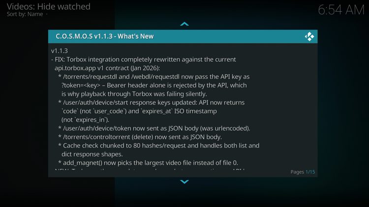 A change log message will appear, and click the back button on your remote to remove it.