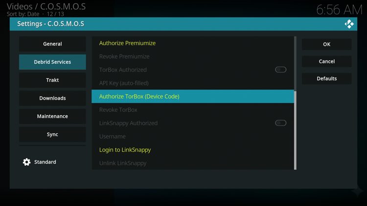 Hover over Debrid Services and click Authorize TorBox.