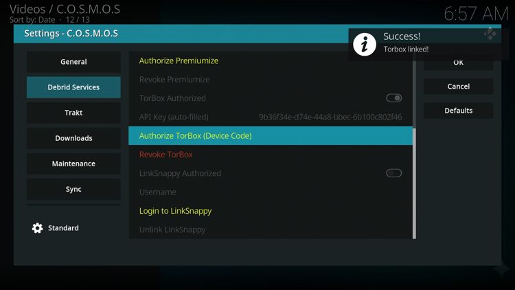 Return to Kodi and you should see a success message after TorBox has been integrated.