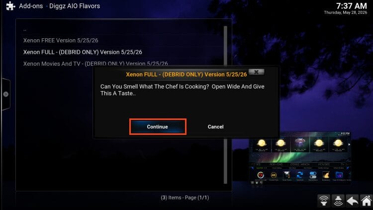 select continue