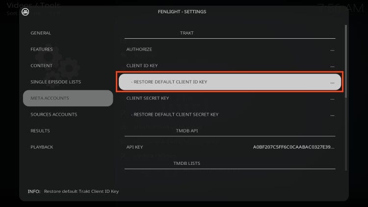 restore default client id key
