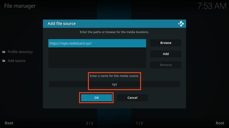 enter media source name and click ok