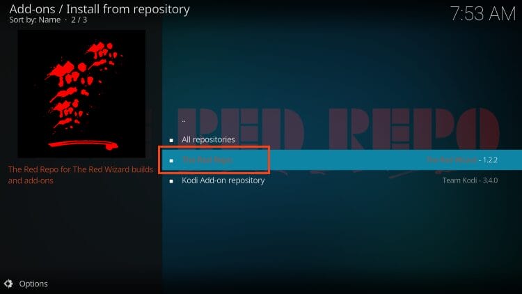 select the red repo