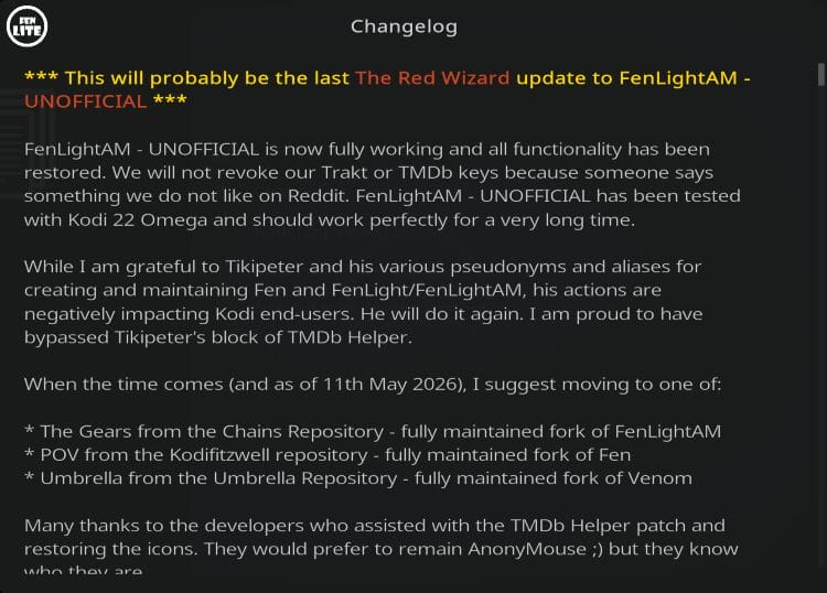 Fen Lite Developer Message