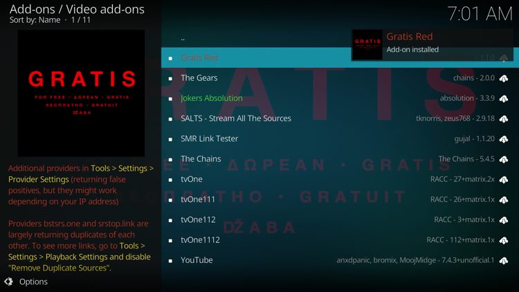 Wait a few seconds for the Gratis Red Add-on installed message to appear