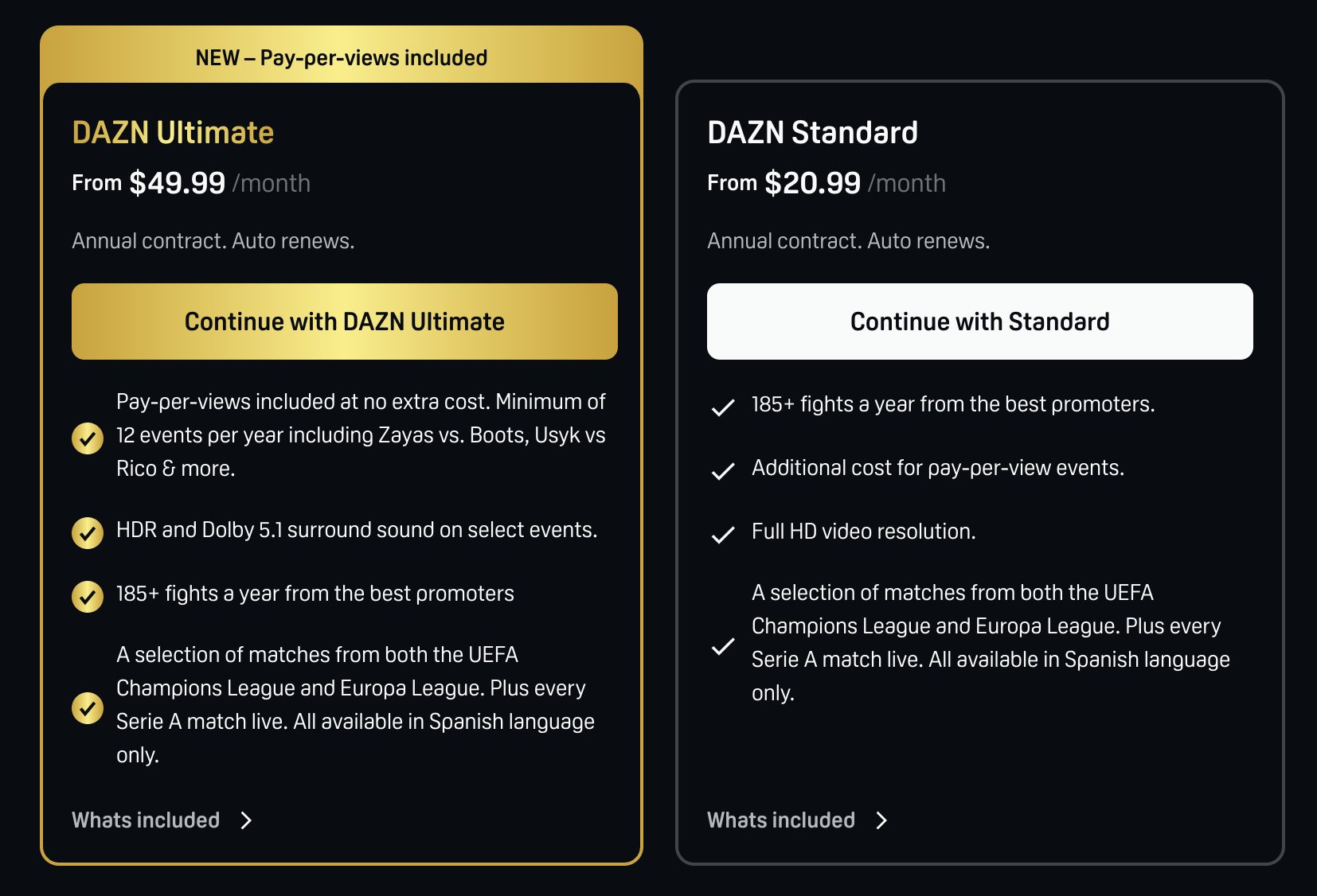 DAZN Pricing Options