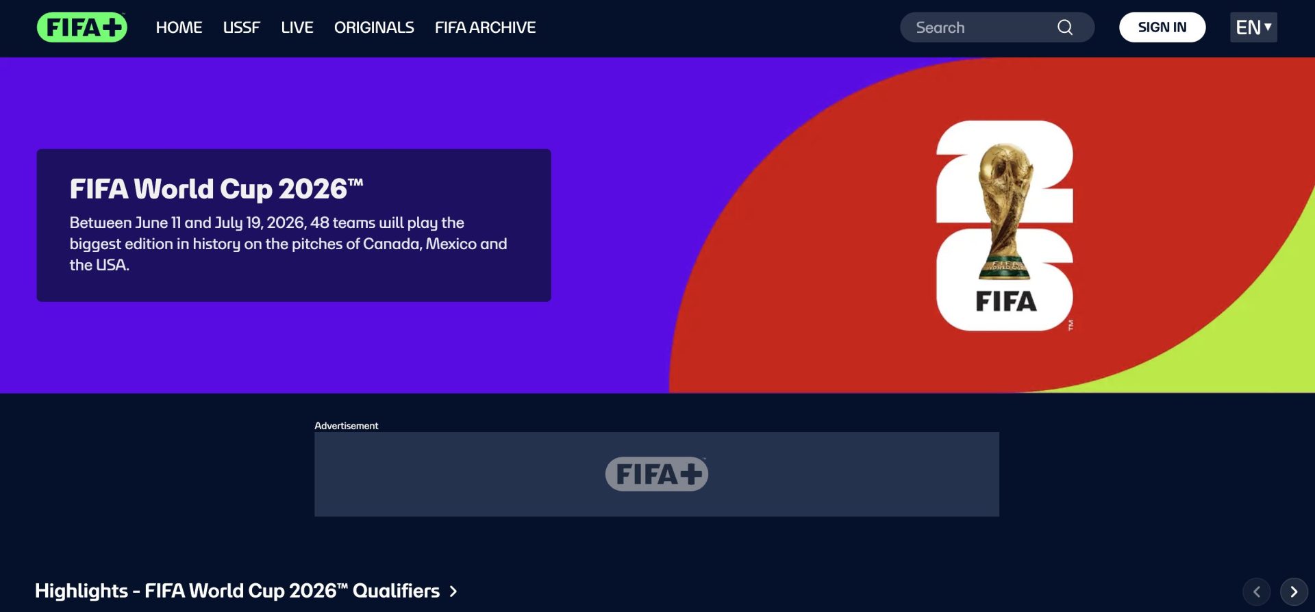 FIFA+ Website World Cup