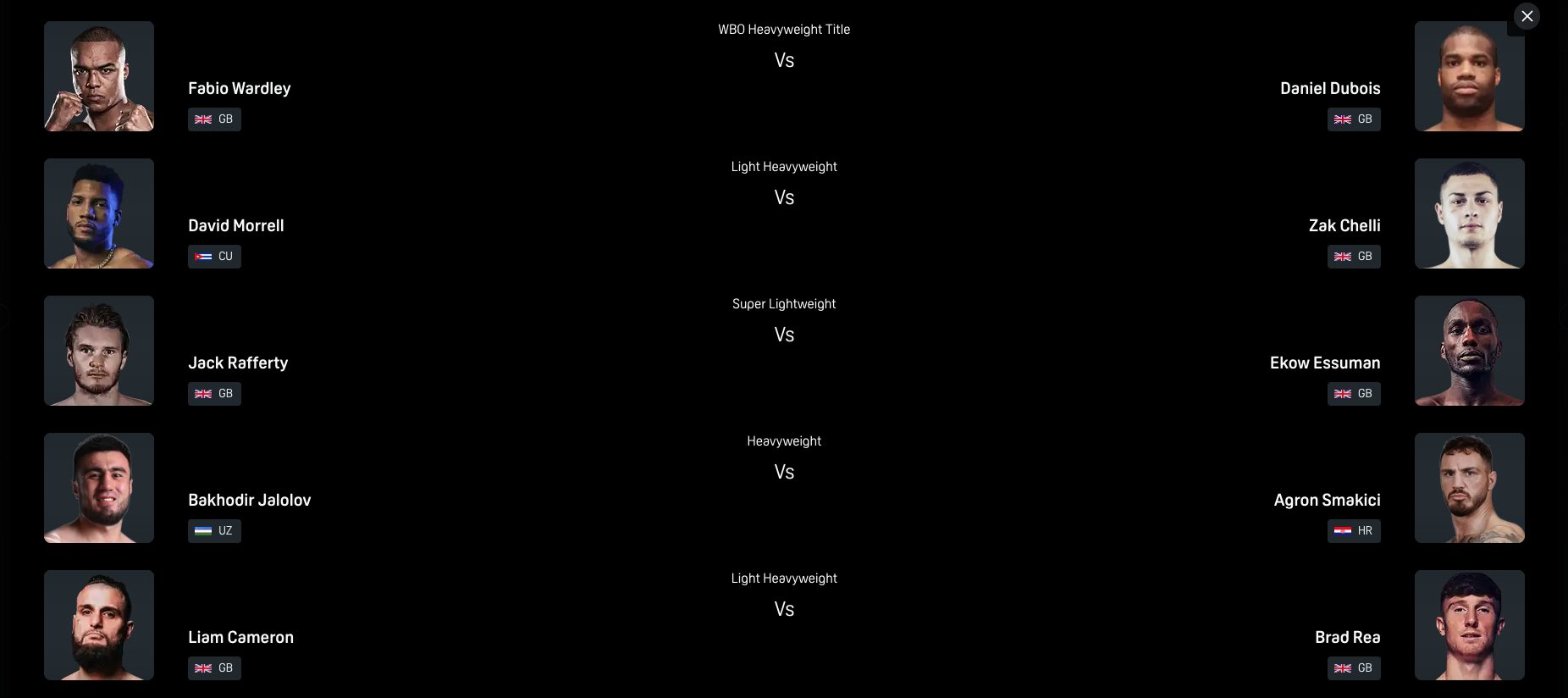 Fabio Wardley vs Daniel Dubois Fight Card