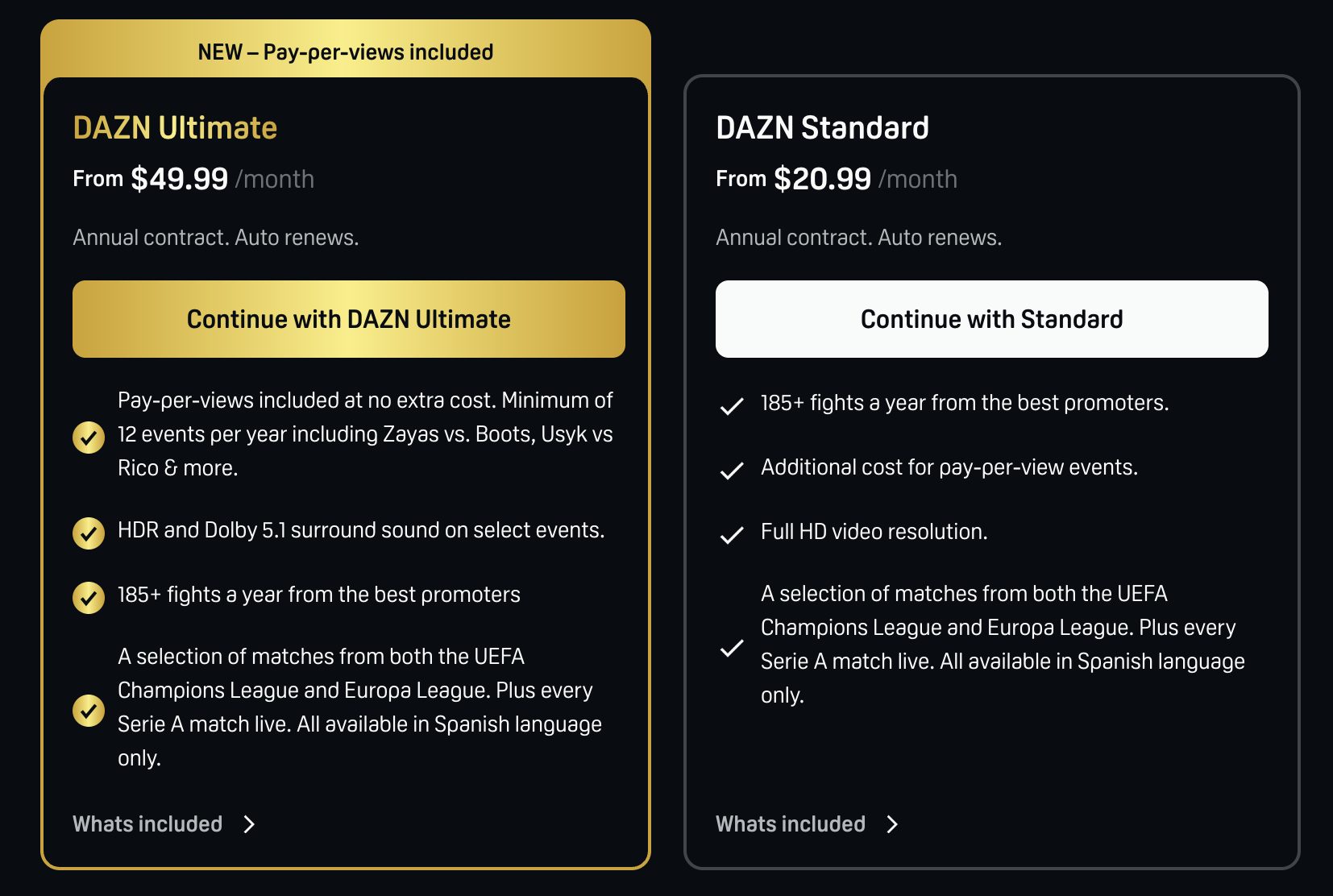 DAZN Pricing Plans