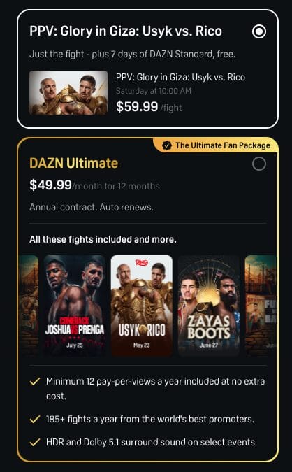 DAZN Pricing Options
