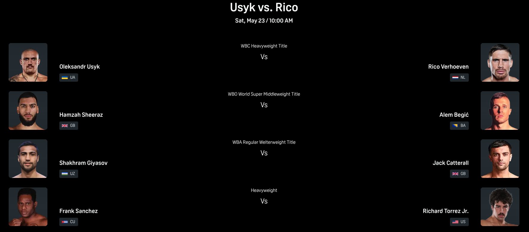 Oleksandr Usyk vs Rico Verhoeven Fight Card