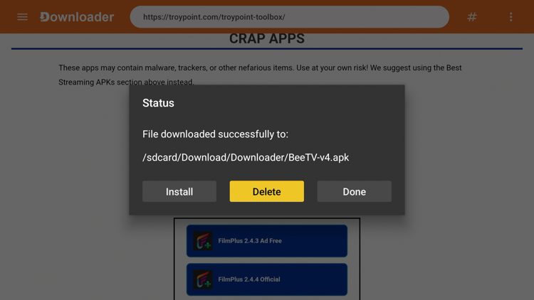 Choose Delete (delete installation file).