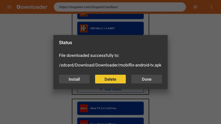 Choose Delete (delete installation file).
