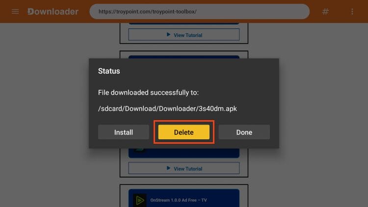 select delete to remove installation file