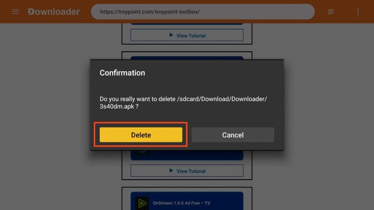click delete again