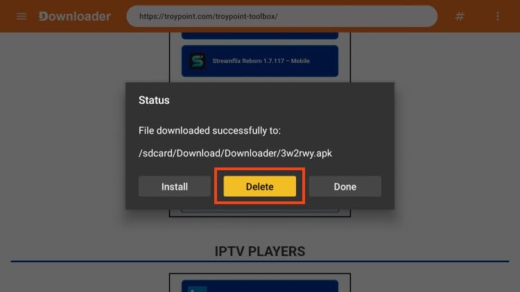 choose delete to remove onstream installation file
