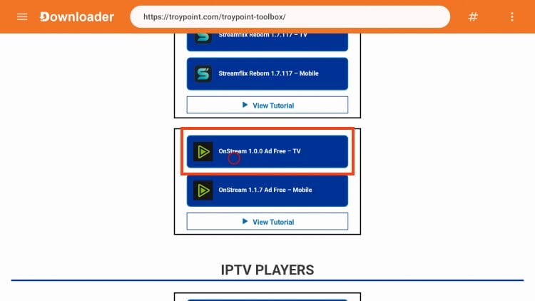 click version to install onstream