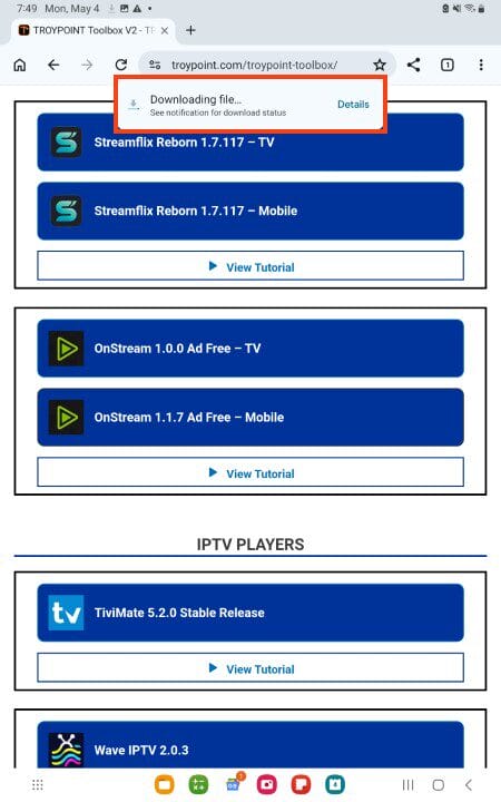 wait for onstream mobile to download