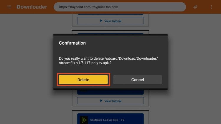 click delete again