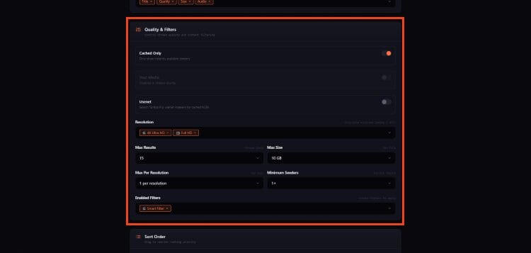 adjust configuration options to install stremio addon