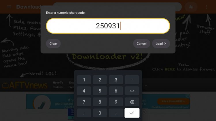 Enter the code 250931 and click Load.