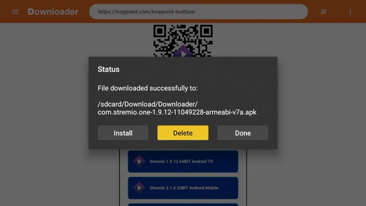 Click Delete to remove the installation file.