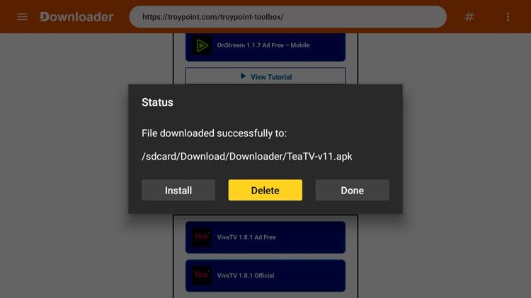 Choose Delete (delete installation file).