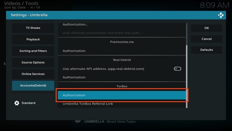 click authorization for torbox