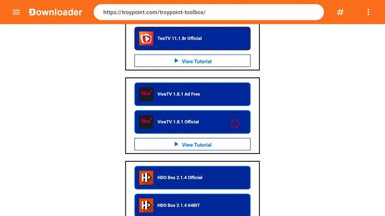 Once in the TP Toolbox, scroll down to locate VivaTV and click the Official version.