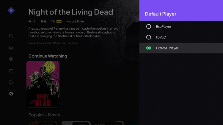 Choose External Player.