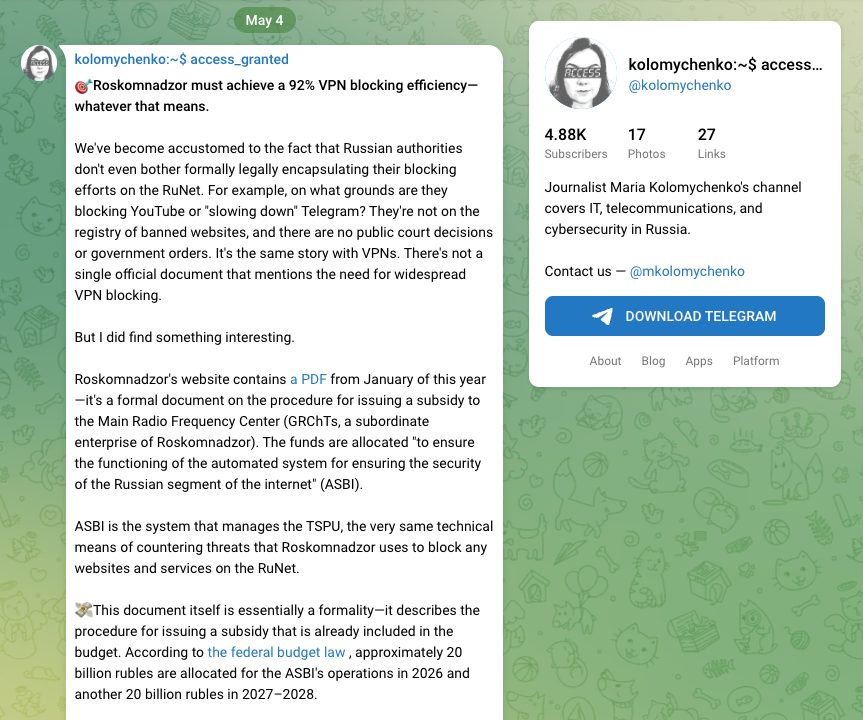 Maria Kolomychenko Telegram Message
