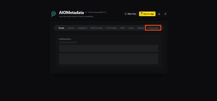 visit aiometadata website and click configurations