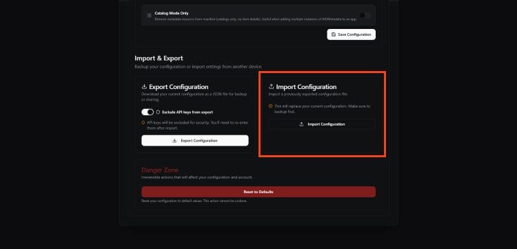 choose import configuration for tvflix nuvio builder