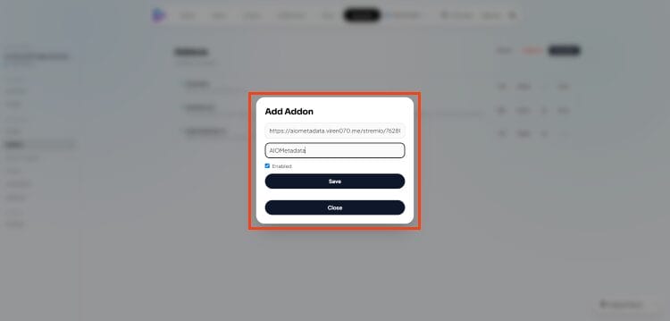 input AIOMetadata URL and title and click add
